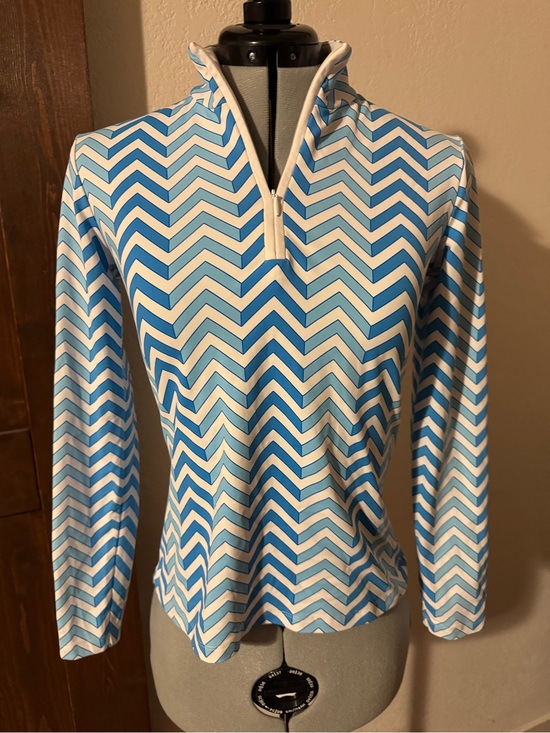 J. McLaughlin Tops - J. McLaughlin Ace Blue & White Chevron Zigzag Print Quarter-Zip Pullover